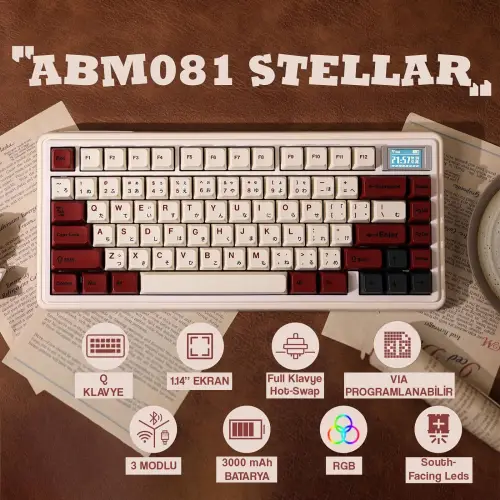 CIDOO ABM081 Stellar Esports RGB Mekanik 3 Mode Kablosuz Klavye (IVORY COFFY)