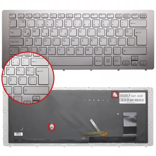 Sony Vaio SVF15N1Z2E, SVF15N1Z2R Klavye Işıklı (Gümüş TR)
