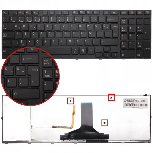 Toshiba Satellite A660, A660D, A665, P750, P755, P770, P775 Serisi Notebook Klavye Işıklı (Siyah TR)