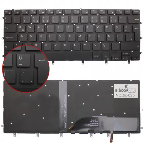 Dell XPS 9560 Uyumlu Notebook Klavye Işıklı (Siyah TR)