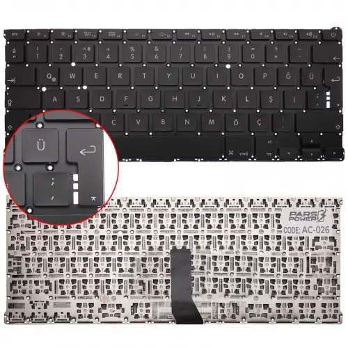 Apple MacBook AIR 13 1369, A1466 Uyumlu Klavye (Siyah Tr)