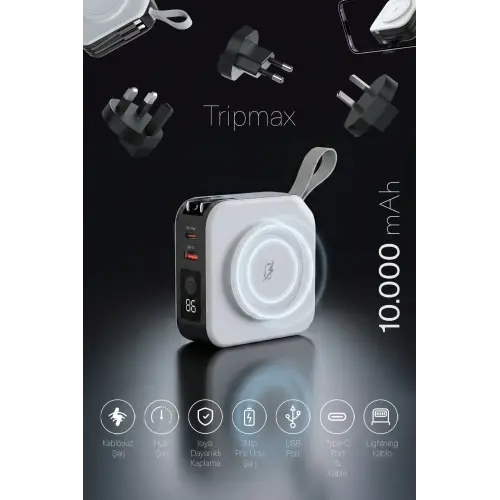 Pars Power Tripmax PRS-M001B Gan Adaptörlü Power Bank (Beyaz)