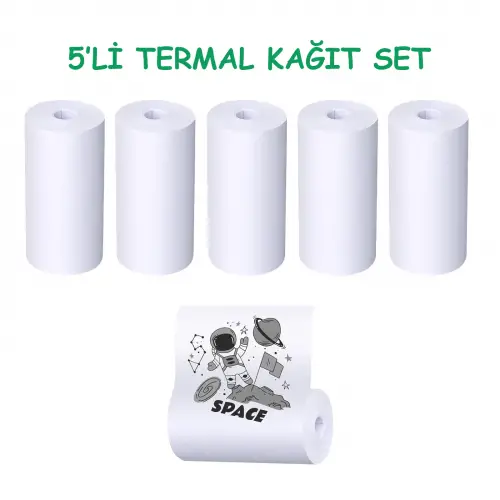 Çocuk Kamera Fotoğraf Makinesi 5li Set Termal Fotoğraf Kağıdı