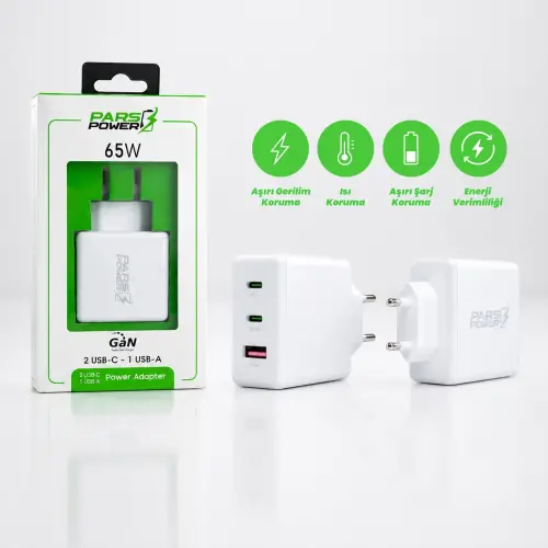 Pars Power 65W USB - TypeC Hızlı Pd - Gan Adaptör Şarj Aleti-Cihazı