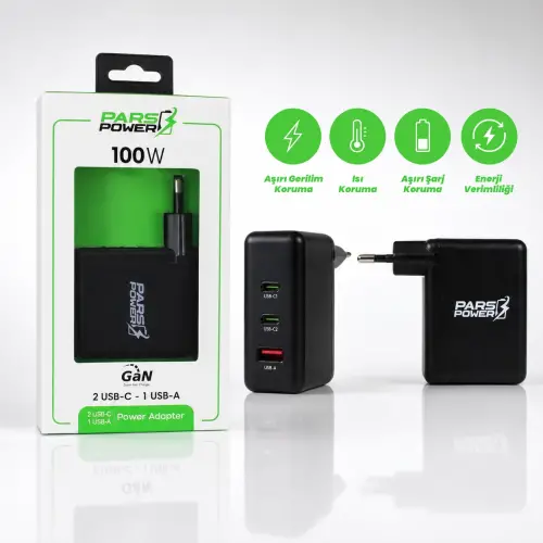 Pars Power 100W USB - TypeC Hızlı Pd - Gan Adaptör Şarj Aleti-Cihazı