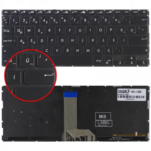 Asus 13N1-A7M0401 Klavye Işıklı (Siyah TR)