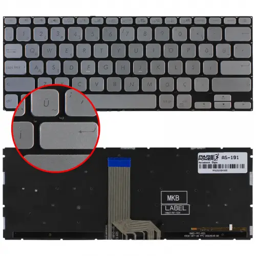 Asus 13N1-A7M0401 Klavye Işıklı (Gümüş TR)