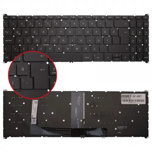 Acer Aspire 3 N23H4 Klavye Işıklı (Siyah TR)