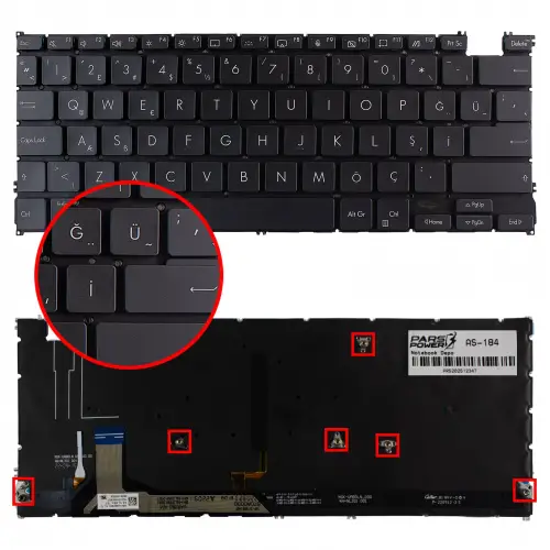 Asus ZenBook S 13 UM5302L Klavye Işıklı (Siyah TR)
