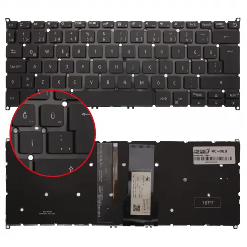 Acer Swift 1 SF114-32 Serisi N17W6 Klavye Işıklı (Siyah TR)