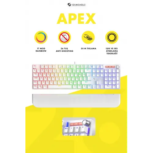 Gameagle Apex Rainbow 11Mod Aydınlatma Kablolu TR Double Shot Full Anti-Ghosting Mekanik Oyuncu Klavyesi