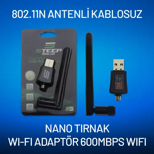Steep Solid 802.11N Antenli Kablosuz Nano Tırnak Wi-Fi Adaptör 600Mbps WIFI