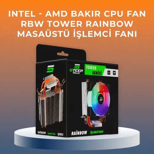 İntel - AMD Bakır CPU Fan - RBW Tower Rainbow Masaüstü İşlemci Fanı