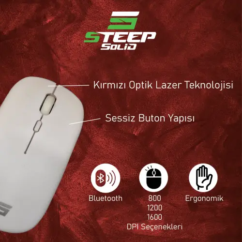 Steep Solid Magic 2.4G Bluetooth Mouse (Beyaz)