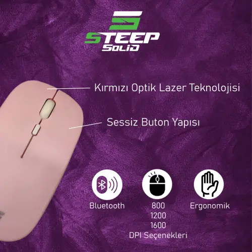 Steep Solid Magic 2.4G Bluetooth Mouse (Pembe)