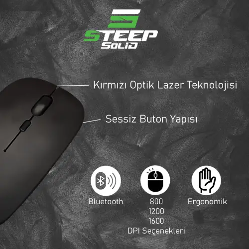 Steep Solid Magic 2.4G Bluetooth Mouse (Siyah)