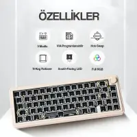 CIDOO ABM067 Nebula Esports RGB Mekanik 3 Mode Kablosuz Klavye KİTİ (PEMBE)