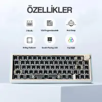 CIDOO ABM067 Nebula Esports RGB Mekanik 3 Mode Kablosuz Klavye KİTİ (MAVİ)