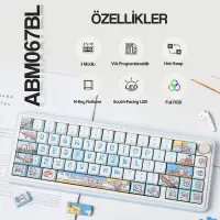 CIDOO ABM067 Nebula Esports RGB Mekanik 3 Mode Kablosuz Klavye (MAVİ)