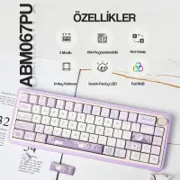 CIDOO ABM067 Nebula Esports RGB Mekanik 3 Mode Kablosuz Klavye (MOR)