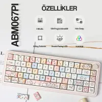 CIDOO ABM067 Nebula Esports RGB Mekanik 3 Mode Kablosuz Klavye (PEMBE)