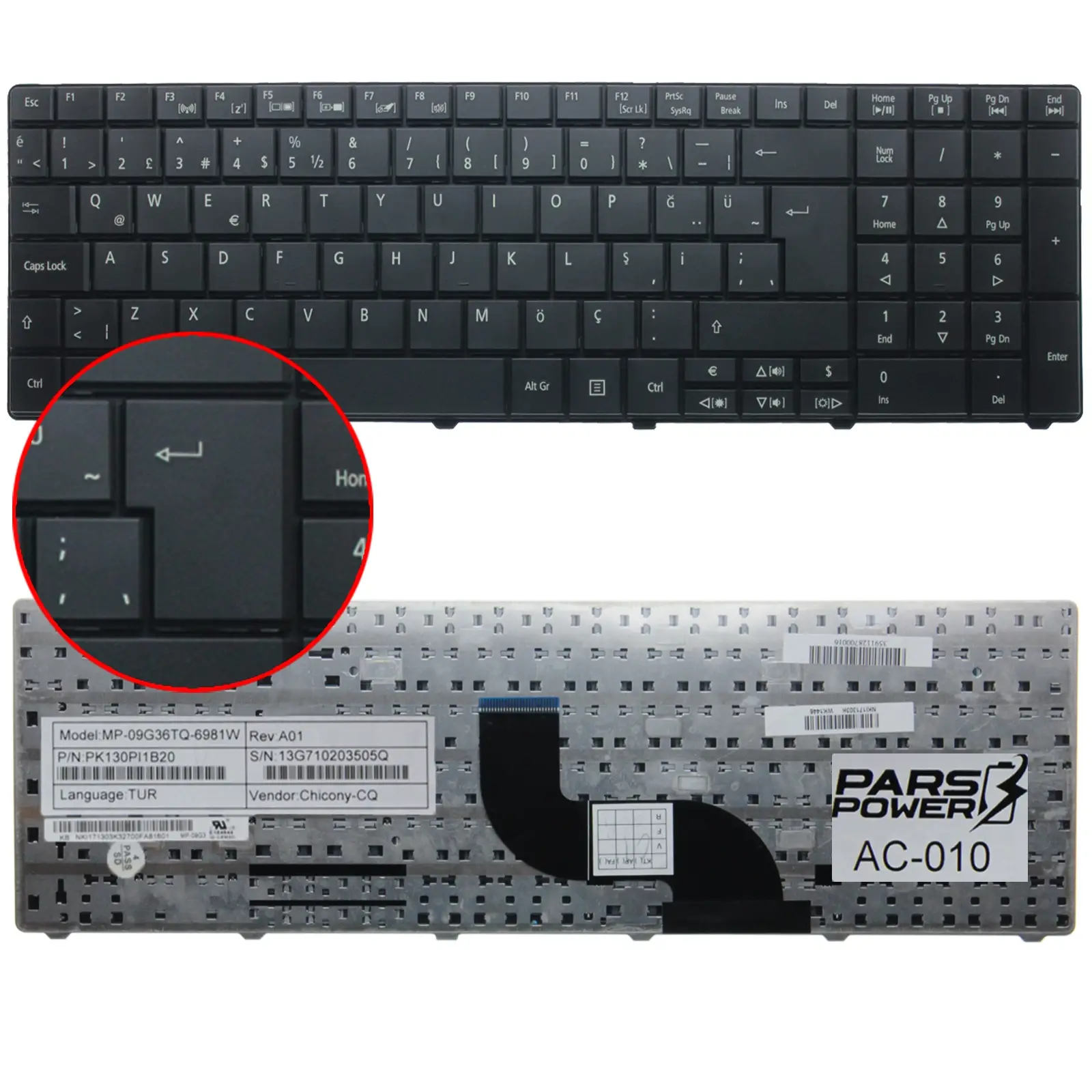 Acer Aspire 7733Z, 7735G, 7736, 7738 Notebook Klavye (Siyah TR
