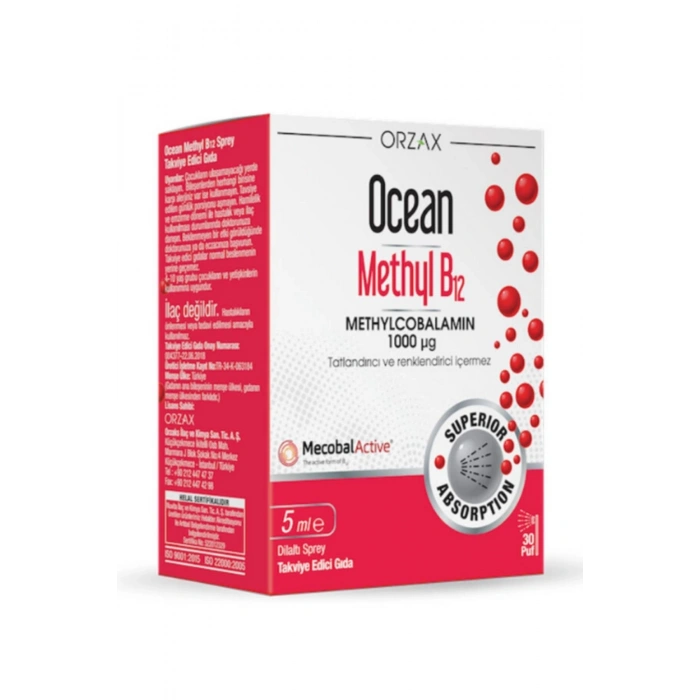 Orzax Ocean 1000 mg Methyl Cobalamin B12 Sprey 5 ml