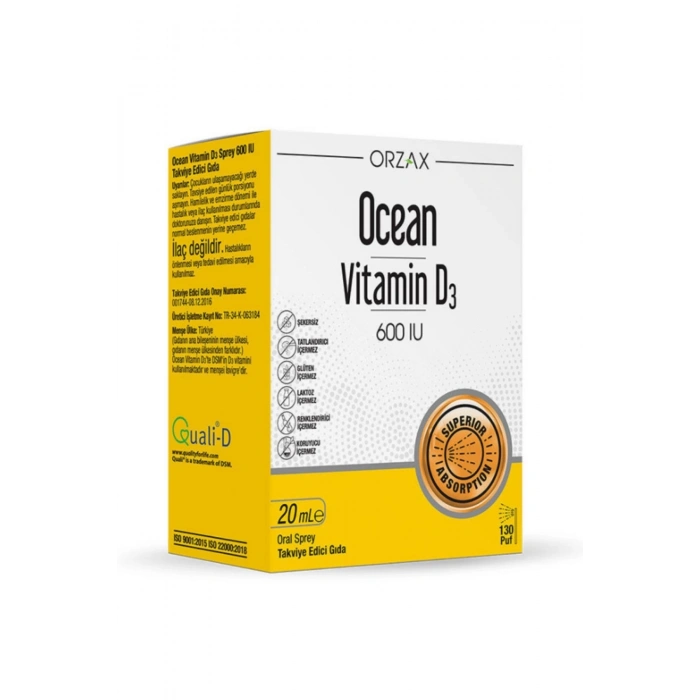 Orzax Ocean Vitamin D3 600 IU Sprey 20ml