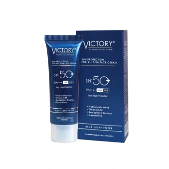 Victory SPF50+ Yüz Güneş Kremi Tüm Cilt için Su Bazlı Mavi Işık Filtreli 50 ML