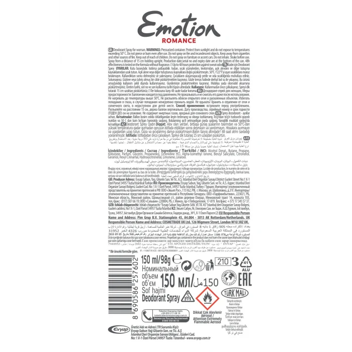 2 Adet Emotion Romance Kadın Vegan Deodorant 150 Ml Hızlı Kurur, Leke Bırakmaz