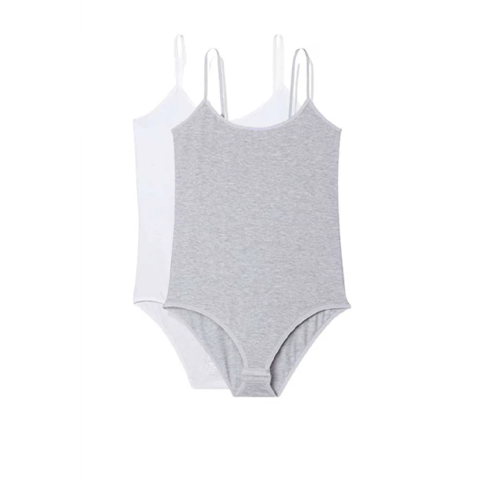 2 Adet İp Askılı Kadın Çıtçıtlı Body Beyaz ve Gri