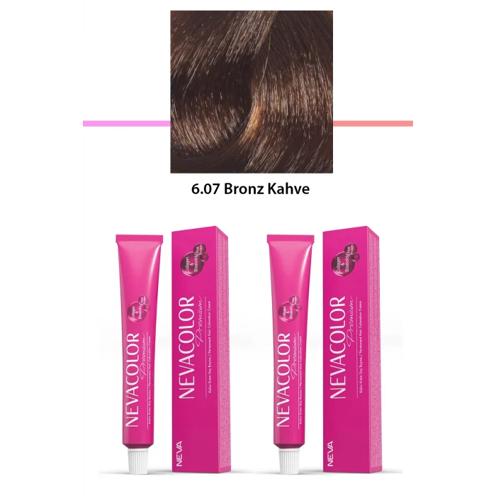 2 li Set Premium 6.07 Bronz Kahve - Kalıcı Krem Saç Boyası 2 X 50 g Tüp