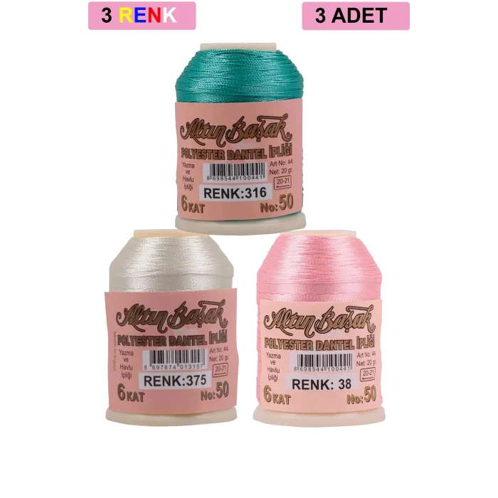 3 Adet Altınbaşak Oya ve Dantel İpi 20 gr - Royaleks - No: 375 - 038 - 316