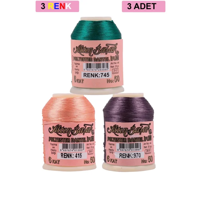 3 Adet Altınbaşak Oya ve Dantel İpi 20 gr - Royaleks - No: 415 - 970 - 745