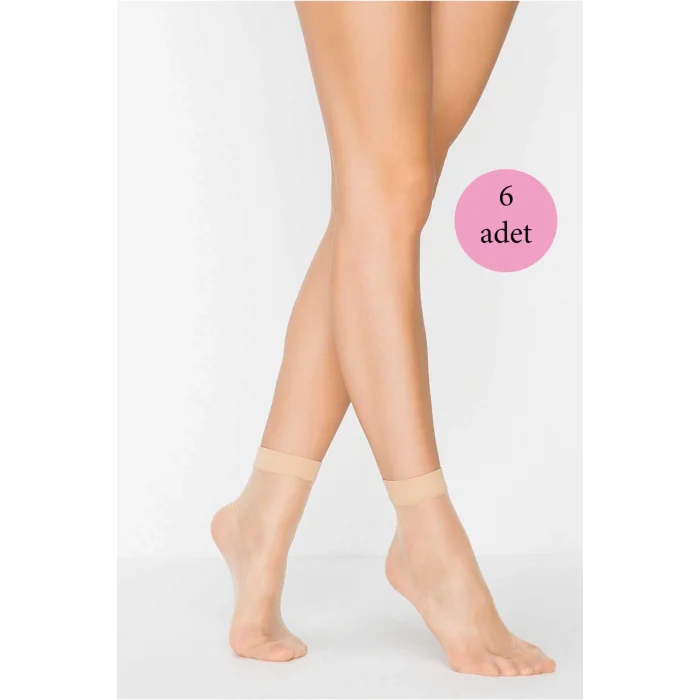 6 Adet Fit 15 Soket Ince Parlak Kısa Çorap Açık Ten