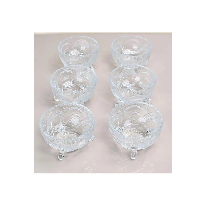 6lı Kristal Lüx Ayaklı Cam Çerezlik Şekerlik Sunumluk Kase