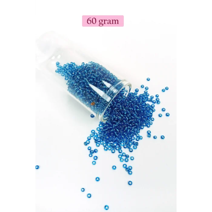 Dökme Cam Kum Boncuk (11/0) 2 mm - 60 Gram -  Şeffaf Mavi - BNC042
