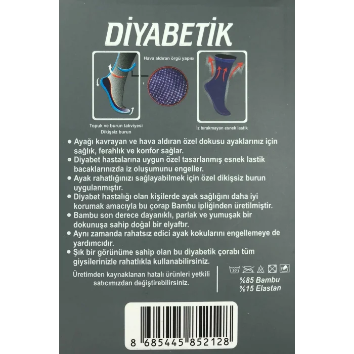 Erkek Bambu Lastiği Sıkmayan Diyabetik Çorap