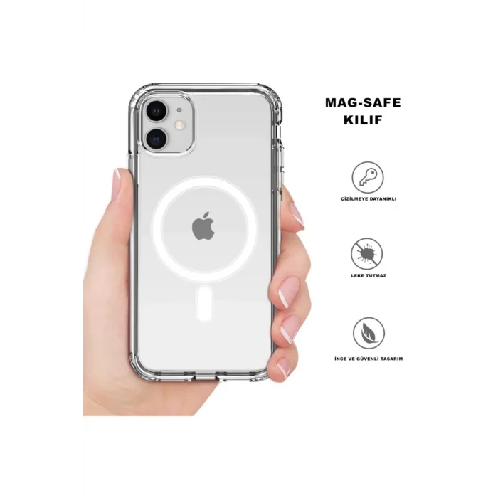 Iphone 12 Kılıf Kamera Lens Korumalı Magsafe Destekli Şeffaf Darbe Emici Sert Kapak