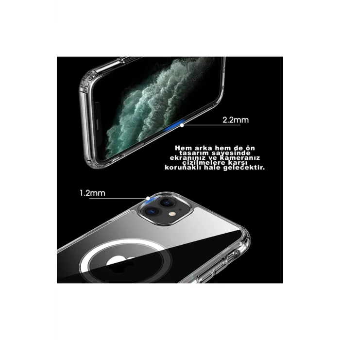 Iphone 12 Kılıf Kamera Lens Korumalı Magsafe Destekli Şeffaf Darbe Emici Sert Kapak