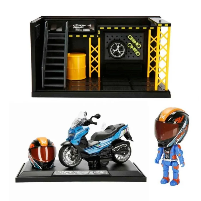 Mey İthalat® 1:12 Sesli ve Işıklı Motosiklet ve Tamir Atölyesi Seti