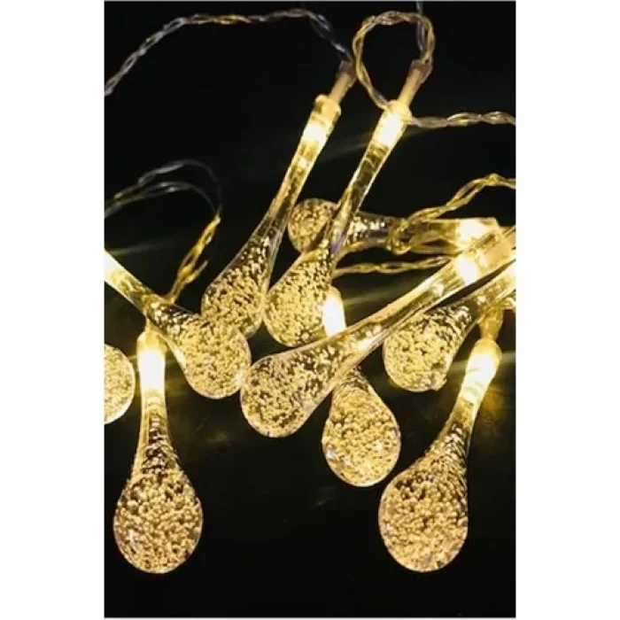 Mey İthalat® 10 LED 2 Metre Sarı Kristal Su Damlası Güneş Enerjili Led Işık
