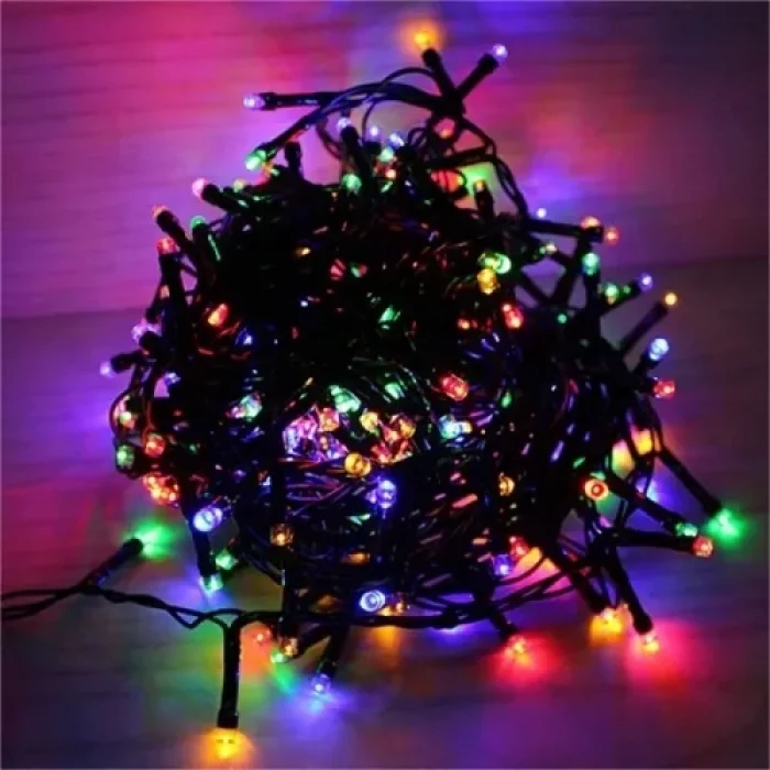 Mey İthalat® 10m 100 LED Pilli 2 Kademeli RGB Işık Siyah Kablo