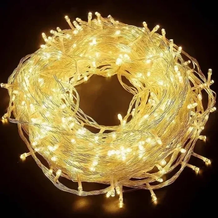 Mey İthalat® 10m 60 LED Pilli 2 Kademeli Gün Işığı Şeffaf Kablo
