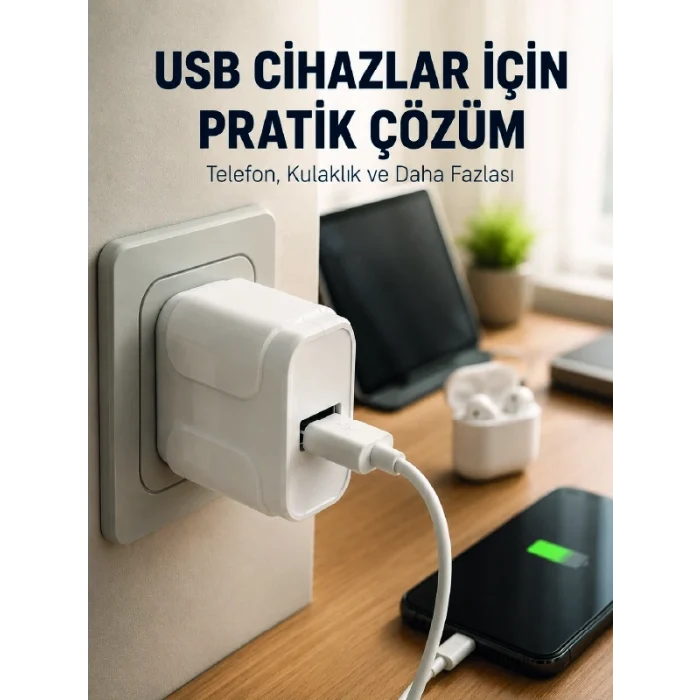 Mey İthalat® 12W USB Şarj Adaptörü 5V 2.4A Hızlı ve Güvenli Şarj Başlığı