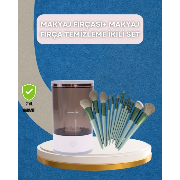 Mey İthalat® 13 Parça Makyaj Fırça Seti + Otomatik Fırça Temizleyici