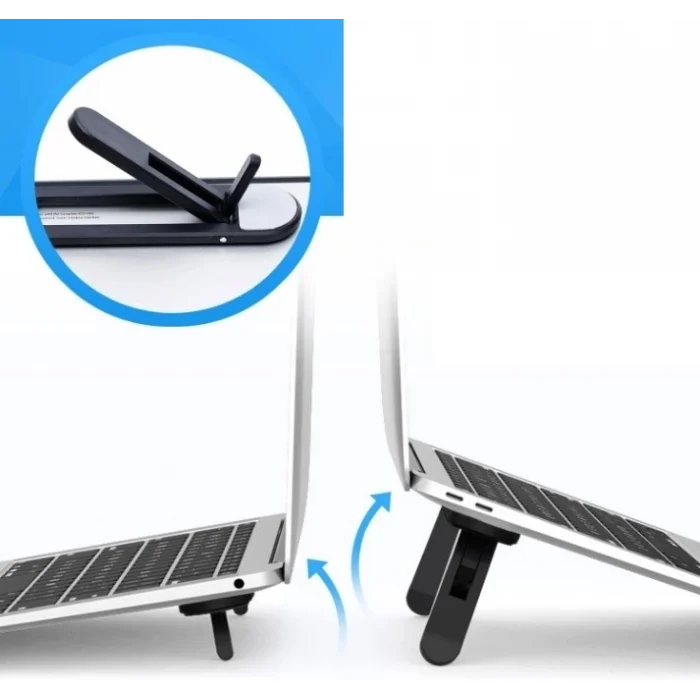 Mey İthalat® 2 Kademeli Katlanabilir ve Yapışkanlı Laptop Standı Siyah