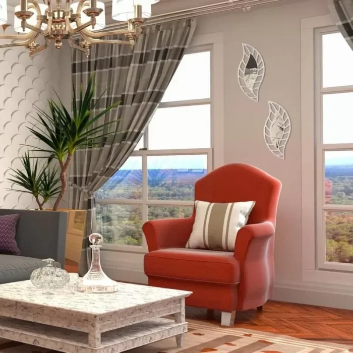 Mey İthalat® 2li Set Kırılmaz Pleksi Dekoratif Duvar Aynası - 20x35 cm Yaprak Formlu 1. Sınıf Akrilik Ayna