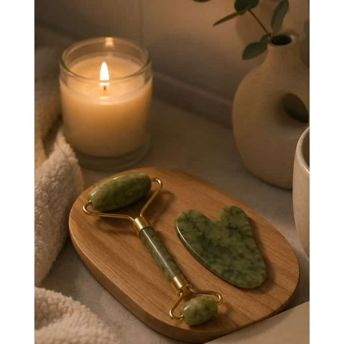 Mey İthalat® 2 Parça Jade Stone Cilt Bakım Seti Şişkinlik Karşıtı Yüz Masajı