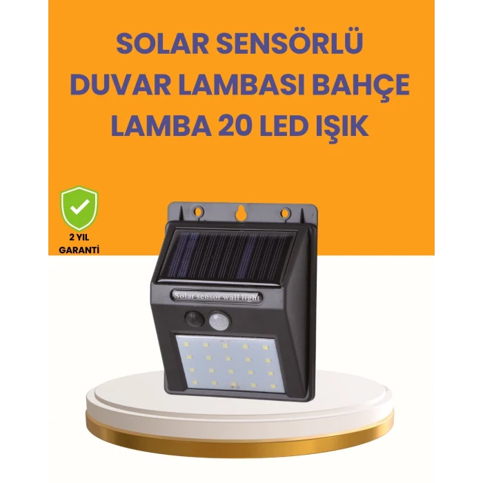 Mey İthalat® 20 LED Güneş Enerjili Hareket Sensörlü Dış Mekan Duvar Lambası